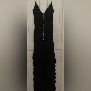 Cache Floor Length Black Dress with Rhinestones- Size 10